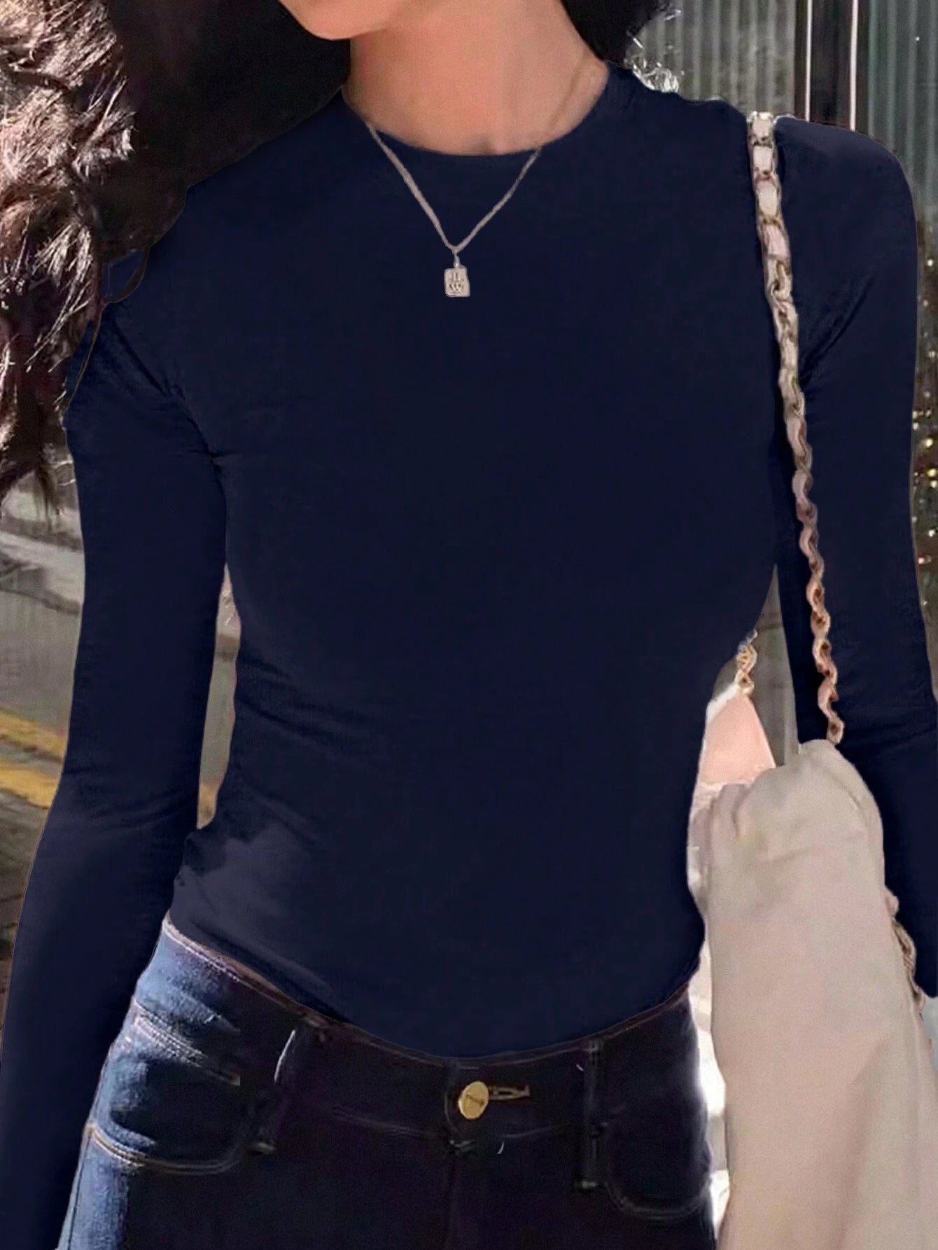 Women's Solid Black Crew Neck Long Sleeve Simple T-Shirt, Casual Everyday Wear Fall Cloth For Women