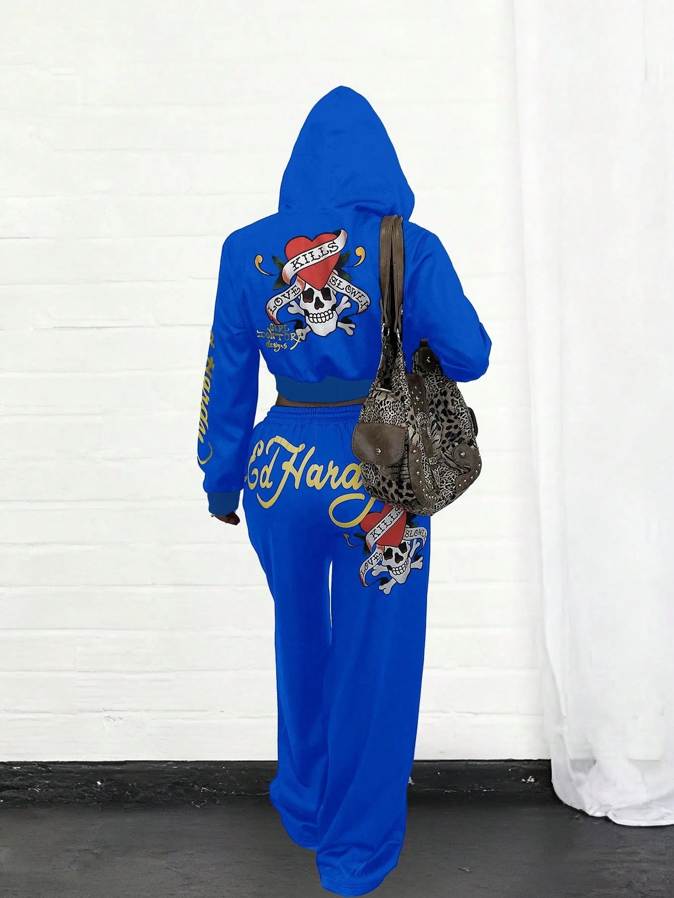 Fitted Cropped Hoodie Raglan Long Sleeve Pullover + Slant Pocket Casual Pants Set