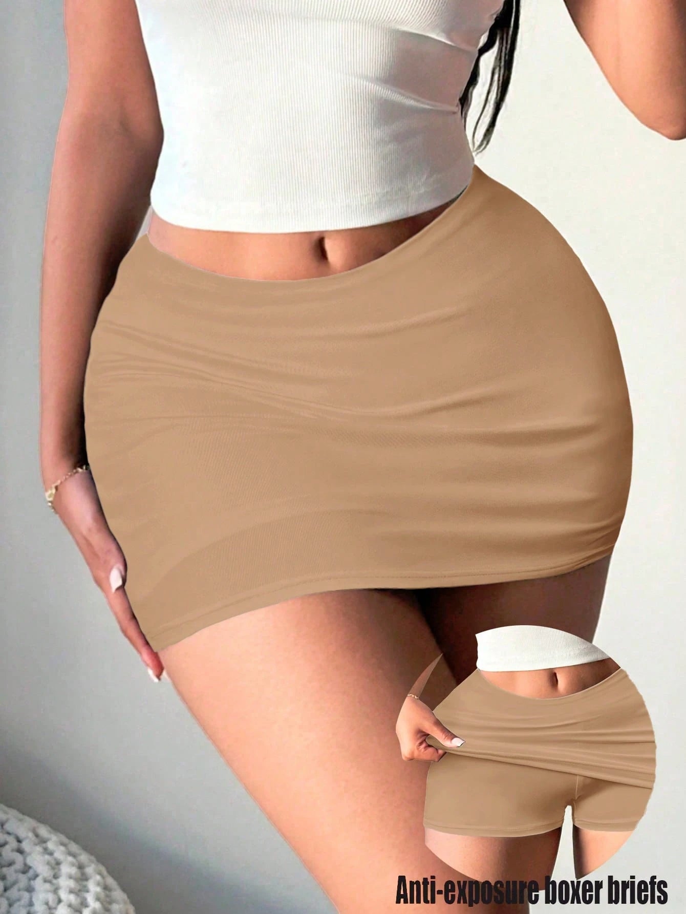 Women's Black & Khaki Sexy Casual Mini Bodycon Skort - Tight Skirt with Leggings Included for Daily Wear, Night Out & Casual Occasions