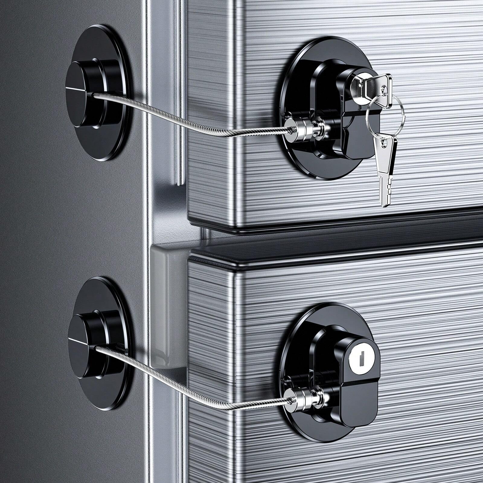 2-Pack Refrigerator Lock with Keys, Child-Proof Adhesive Latch for Fridge, Cabinets, Oven, Windows