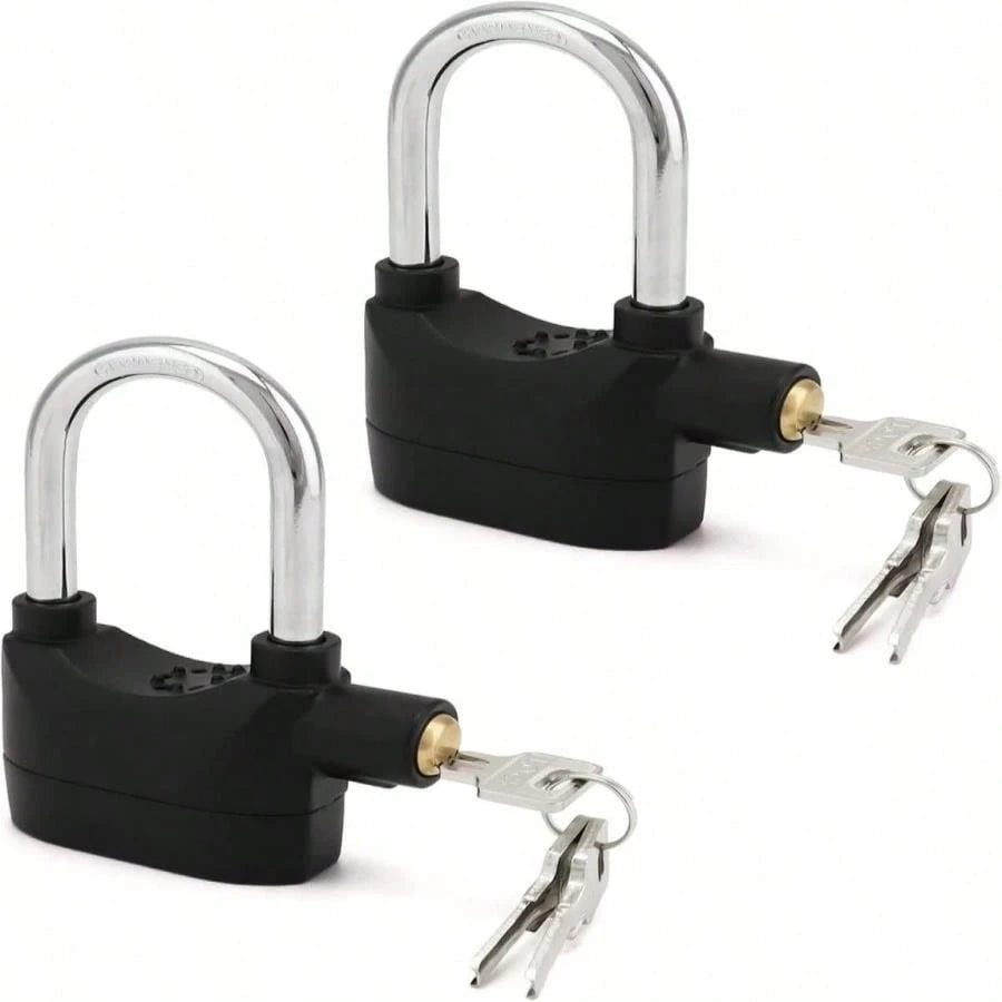 2-Pack 110DB Alarm Padlock, Anti-Theft Lock for Door Motorcycle Bicycle, 3 Keys (Black)