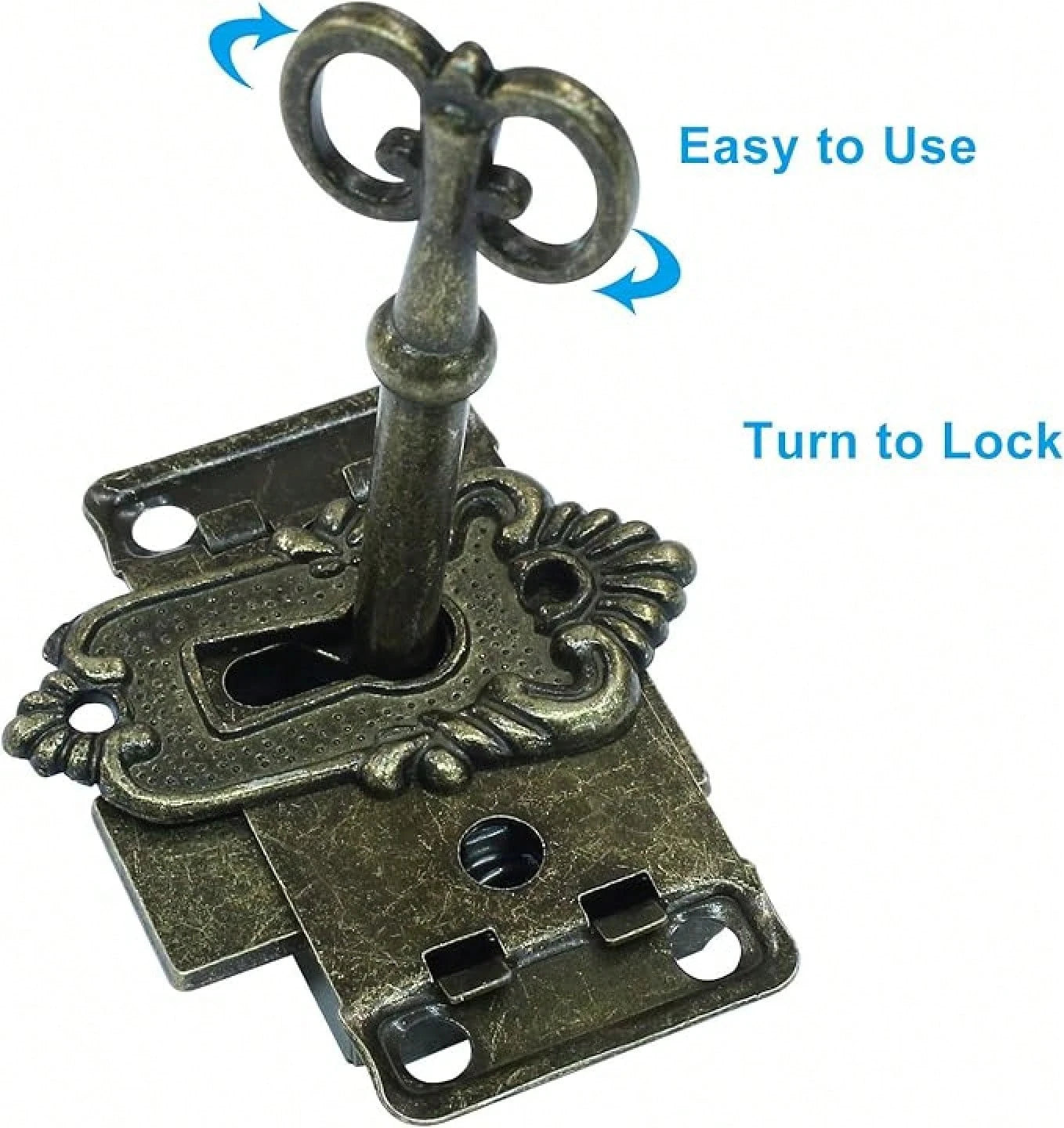 Bronze Skeleton Lock with Key, Decorative Cabinet Drawer Chest Lock
