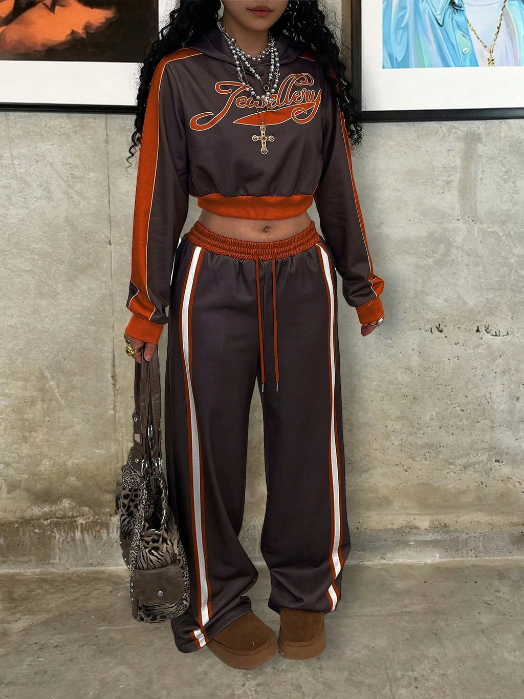 Fitted Cropped Hoodie Raglan Long Sleeve Pullover + Slant Pocket Casual Pants Set