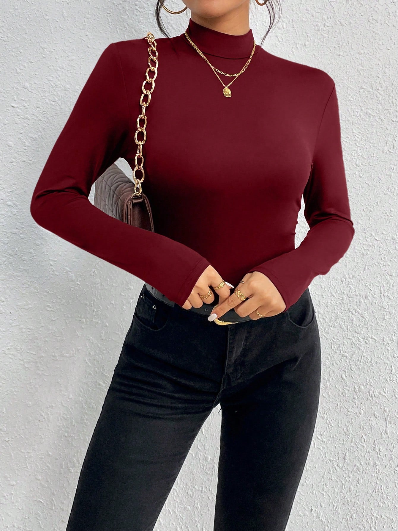 Women's Solid Color Stand Collar Long Sleeve Bodysuit Fall Cloth For Women