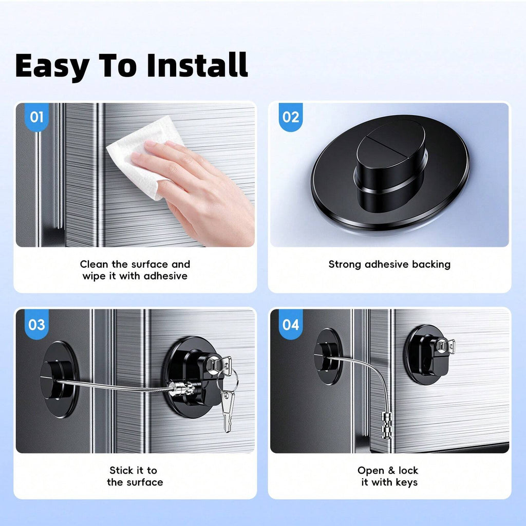 2-Pack Refrigerator Lock with Keys, Child-Proof Adhesive Latch for Fridge, Cabinets, Oven, Windows