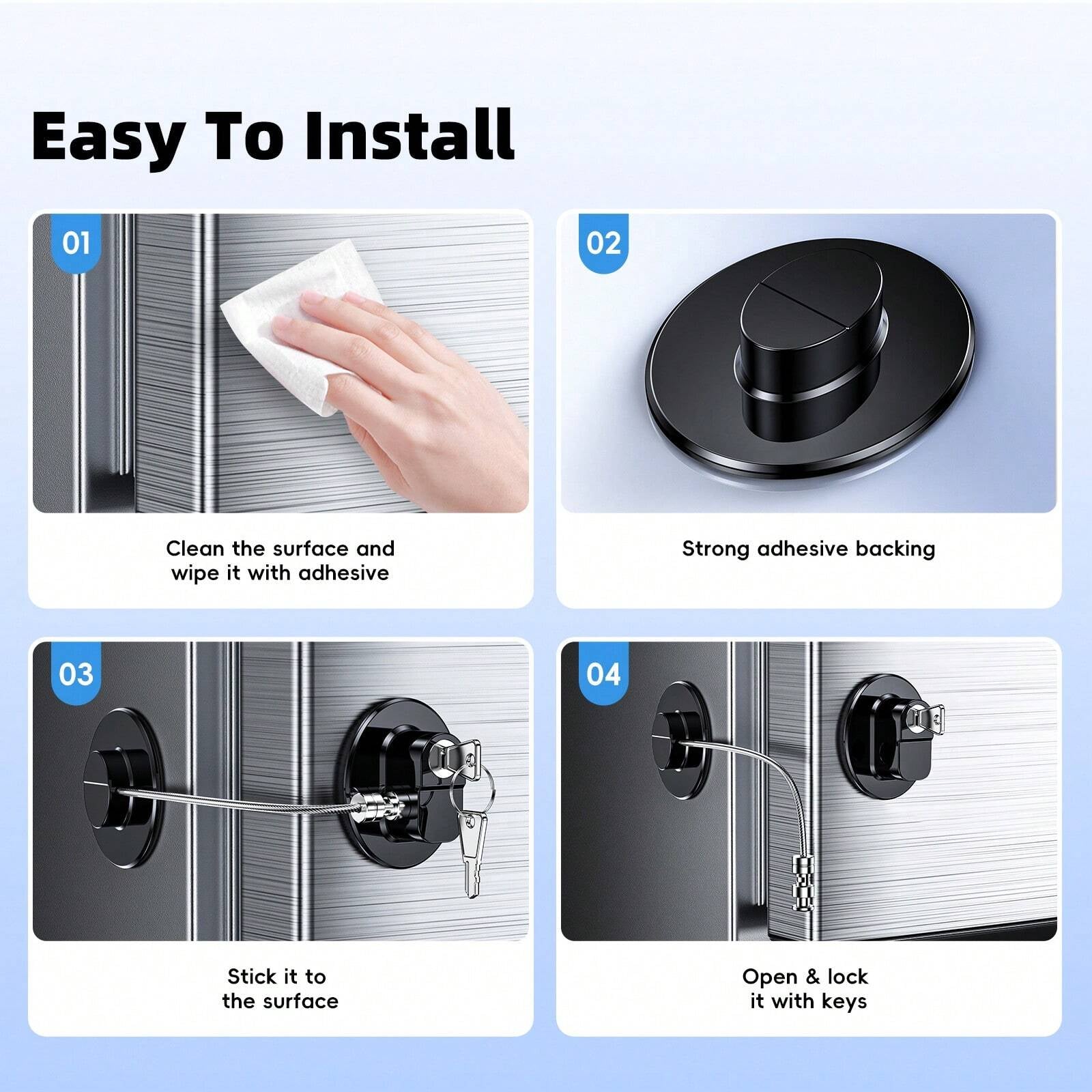 2-Pack Refrigerator Lock with Keys, Child-Proof Adhesive Latch for Fridge, Cabinets, Oven, Windows