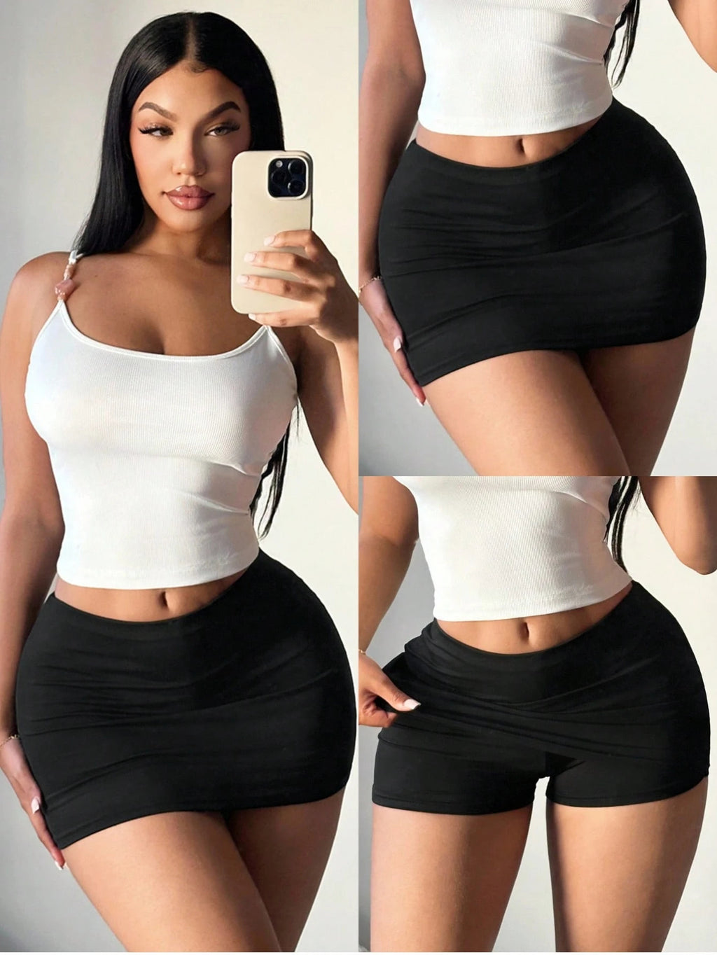 Women's Black & Khaki Sexy Casual Mini Bodycon Skort - Tight Skirt with Leggings Included for Daily Wear, Night Out & Casual Occasions