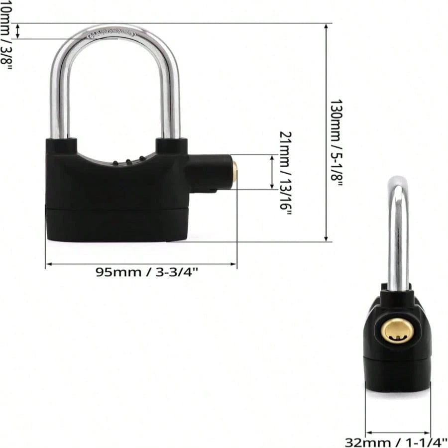 2-Pack 110DB Alarm Padlock, Anti-Theft Lock for Door Motorcycle Bicycle, 3 Keys (Black)