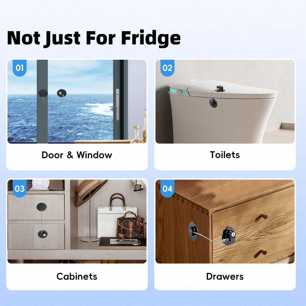 2-Pack Refrigerator Lock with Keys, Child-Proof Adhesive Latch for Fridge, Cabinets, Oven, Windows