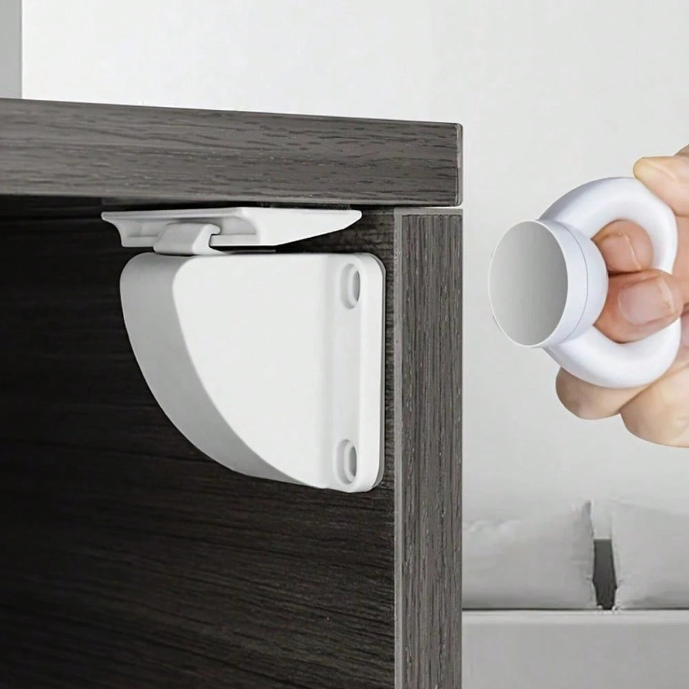 1 Key + 2 Magnetic Drawer Locks, Invisible Concealed Adhesive Lock